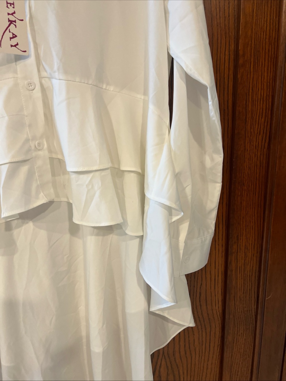 Jeykay White Ruffle High Low Blouse Shirt NWT Women's Size XL Long Sleeve Tunic - Picture 3 of 9